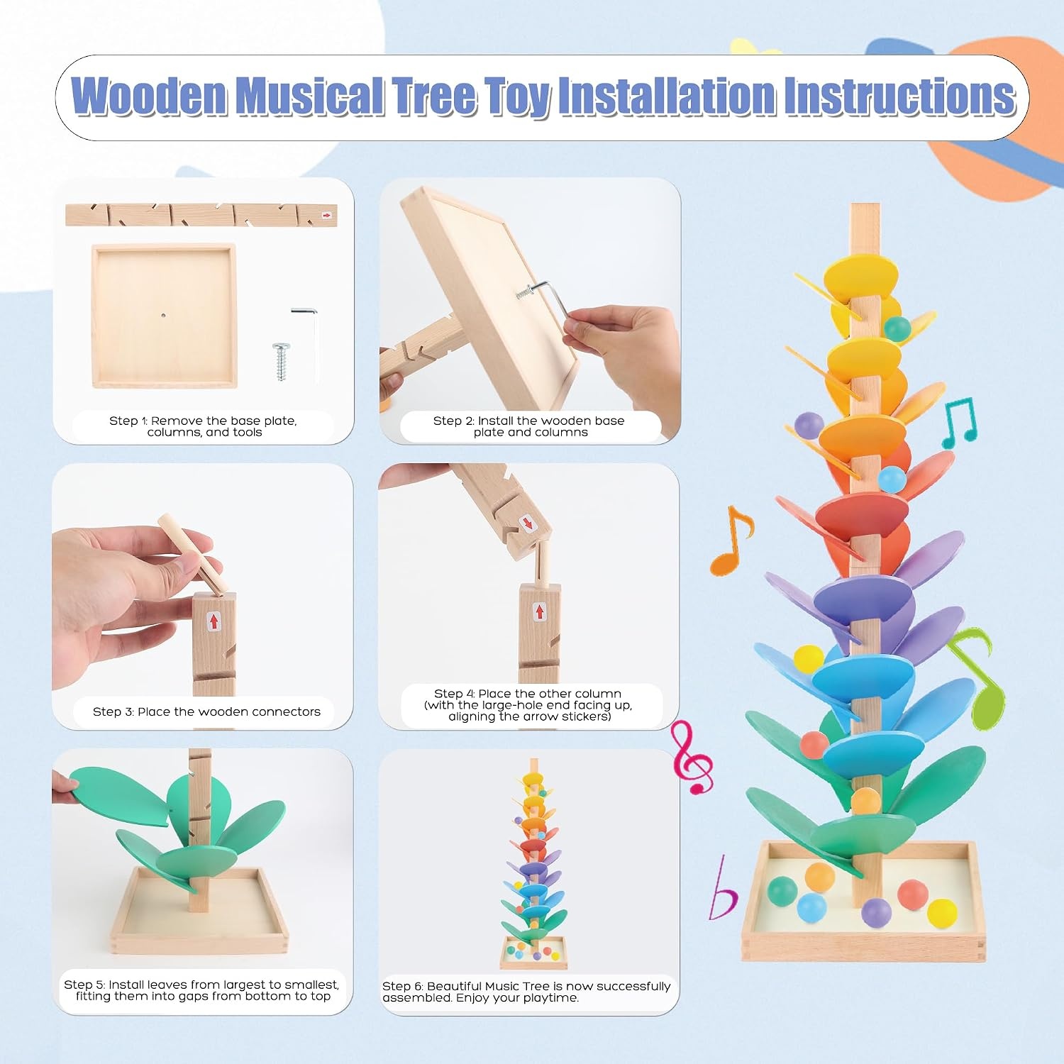 image:imageWooden Marble Run Music Tree Marble Run Learning Game Montessori Wooden Color Sorting Toy Birthday Gift for Boys and Girls Ages 38