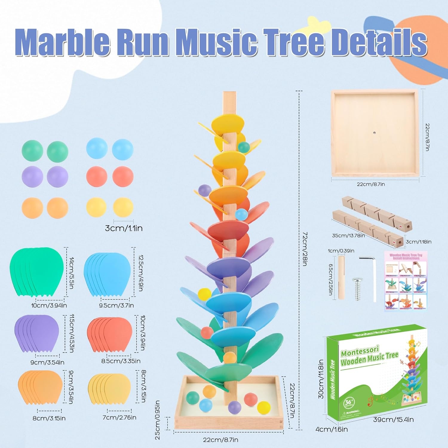 image:imageWooden Marble Run Music Tree Marble Run Learning Game Montessori Wooden Color Sorting Toy Birthday Gift for Boys and Girls Ages 38