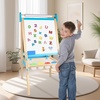 image:imageWooden Adjustable Kids Easel Learning Toy for Boys and Girls Aged 34 48 812 Wooden Blackboard amp Magnetic Whiteboard amp Drawing Paper Holder 2 Drawing Paper Roll