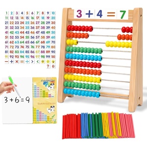 image:imageWooden Abacus for Kids Math  10Row Counting Toy with 100 Beads Number Cards amp Counting Sticks Educational Counters for Kids Math Gift for Age 3 4 5 6 7 Year Old Boy Girl