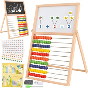 image:imageWooden Abacus for Kids Math  DoubleSided Blackboard Whiteboard Magnetic Abacus with 100 Magnetic Number amp Fruit Stickers  Educational Counting Games Kids Gift