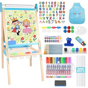image:imageWooden Adjustable Kids Easel Learning Toy for Boys and Girls Aged 34 48 812 Wooden Blackboard amp Magnetic Whiteboard amp Drawing Paper Holder 2 Drawing Paper Roll