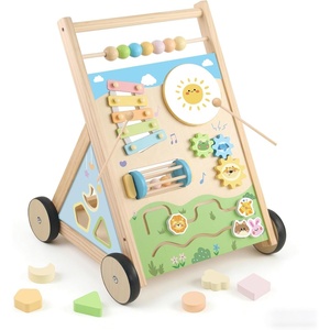 image:imageWooden Baby Walker Baby Walker with Wheels Includes Montessori Sensory Toys and Activity Center 618 Months for Boys and Girls