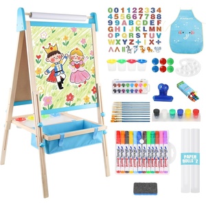 image:imageWooden Easel for Kids Adjustable Kids Art Easel Learning Toy for Boys and Girls Ages 34 48 812 Wooden Blackboard amp Magnetic Whiteboard and Drawing Paper Holder 2 Drawing Paper Roll